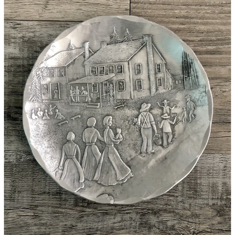 Wendell August Forge‎ Amish Farm Community  4.5" Hammered Aluminum Tray Decor